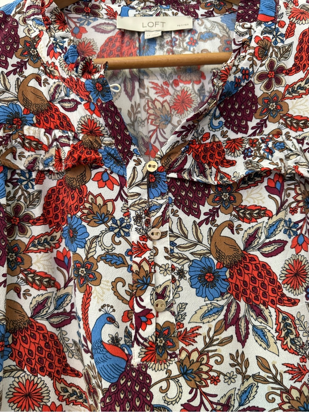 Loft Top Women’s Floral Peacock Ruffle Sleeve - Picture 9 of 14